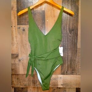 Shade & Shore Olive One Piece Belted Swimsuit Size Small (4-6)